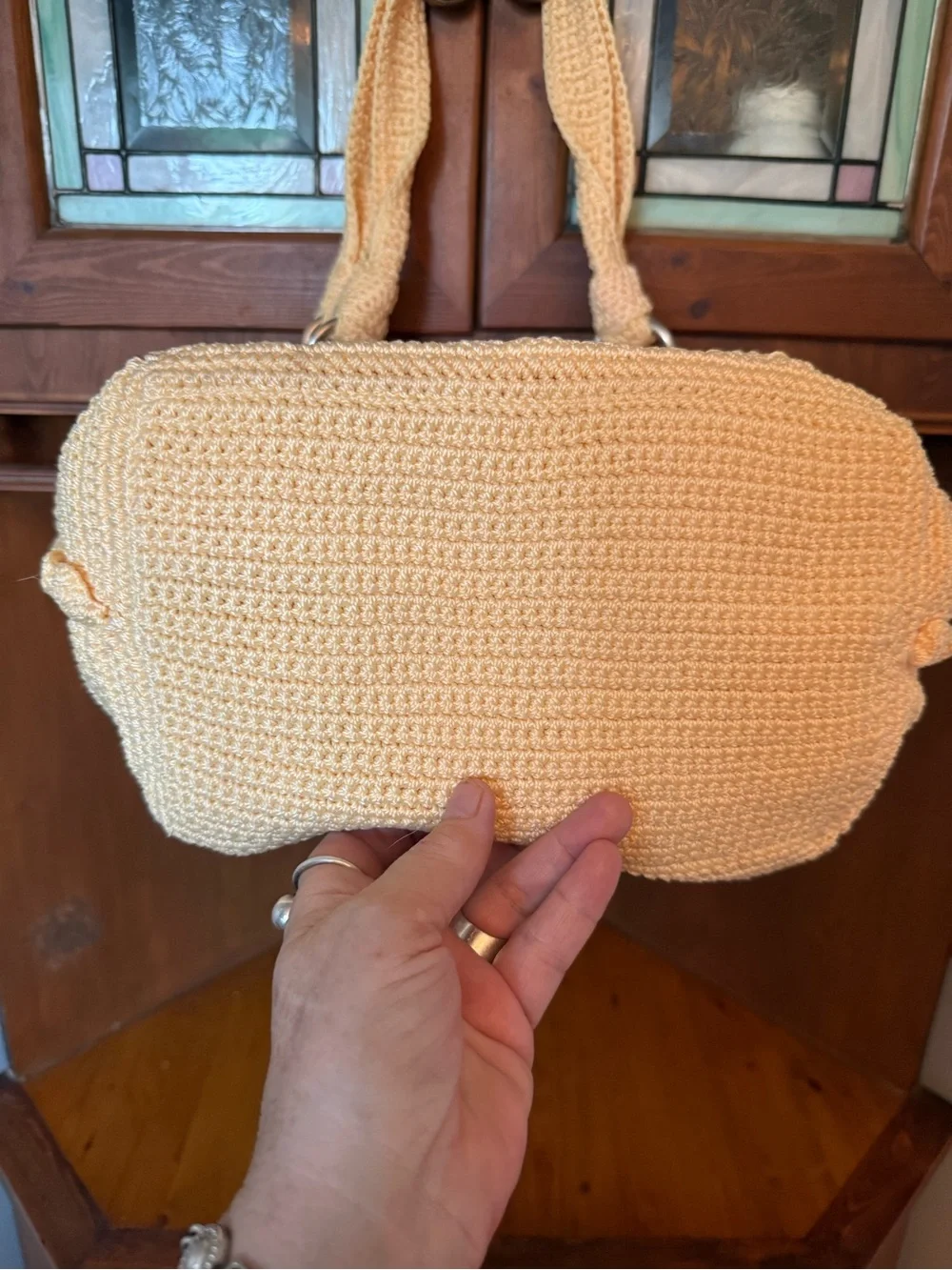 The Sak Vintage Y2K Cream Hand Crochet Hobo Shoulder Bag Textured Bubble Knit